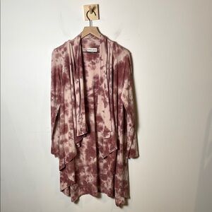 Knox Rose Women's Pink Tie Dye Medium Weight Asymmetrical Cardigan Casual size L